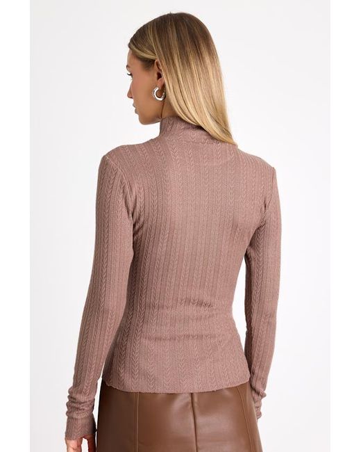 Lulus Brown Idyllic Option Pointelle Knit Mock Neck Sweater Top