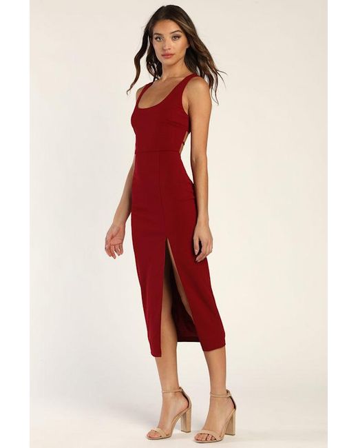 Lulus Red Sultry Elegance Cutout Bodycon Midi Dress