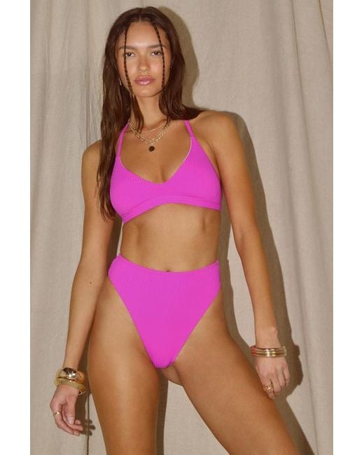 Lulus Purple Sandy Messages Ribbed Halter Bralette Bikini Top