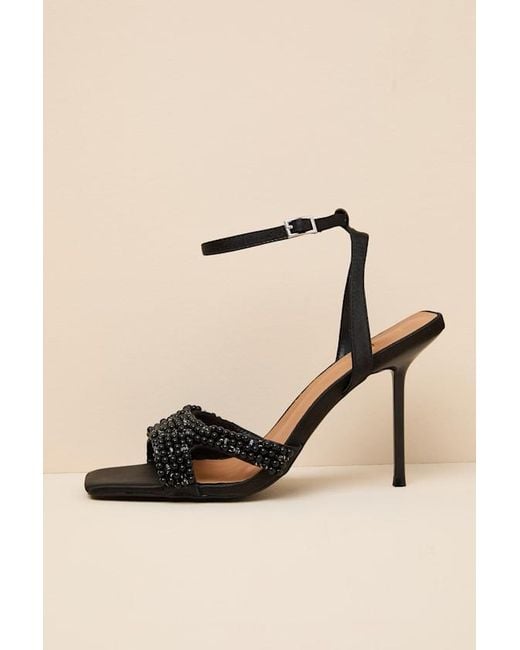 Lulus Black Jenni Satin Beaded Ankle Strap High Heel Sandals