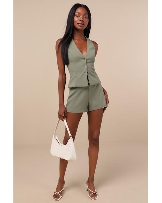 Lulus Green Gracinda Sage Button-Front Vest Top