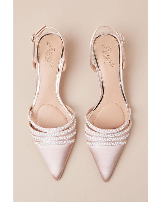 Badgley Mischka Natural Katalina Satin Pearl Pointed-Toe Slingback Pumps