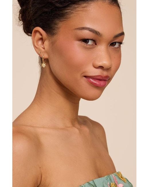 Lulus Natural Taleen Floral Huggie Hoop Earrings