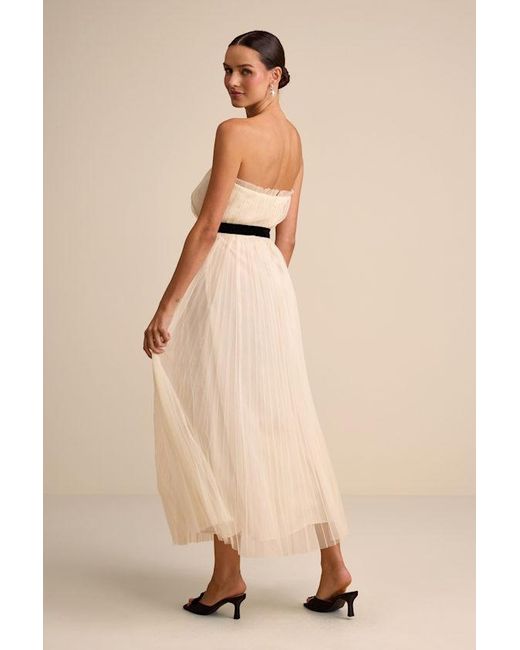 Lulus White Ferreira Cream Tulle Pleated Bow Strapless Midi Dress