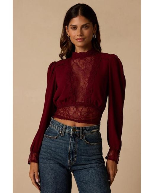 Lulus Red Lexia Lace Long Sleeve Top