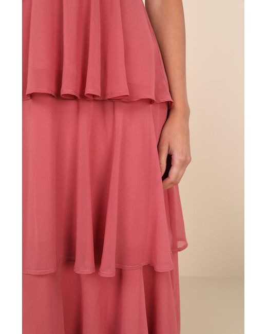 Lulus Amazing Evening Dark Rose Tiered Maxi Dress