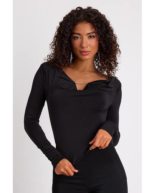 Lulus Black Zeffie Cowl Neck Rhinestone Long Sleeve Top