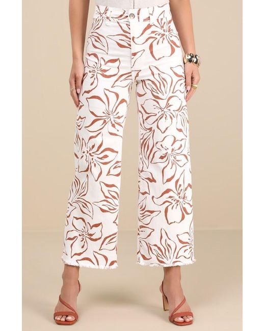 Billabong Natural Free Fall Floral Twill High-Rise Wide-Leg Pants