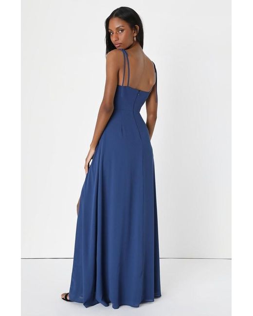 Lulus Blue Darling Devotion Dark Tie-Strap Maxi Dress