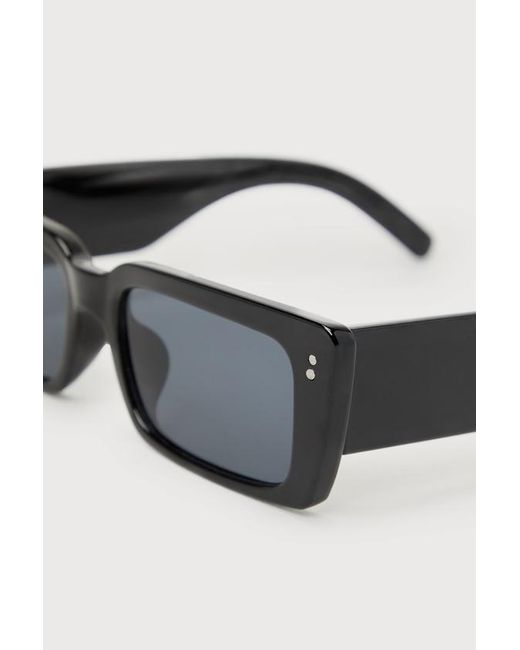 Lulus Black Icon Ready Rectangular Sunglasses