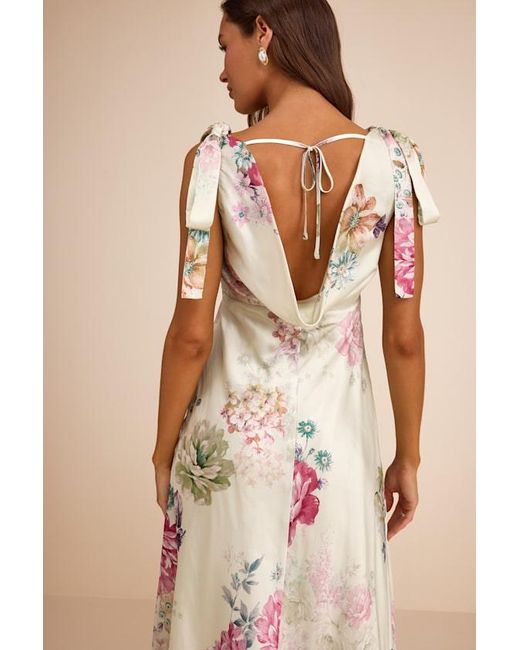 Lulus Natural Zoella Pale Mint Floral Satin Tie-Strap Midi Dress