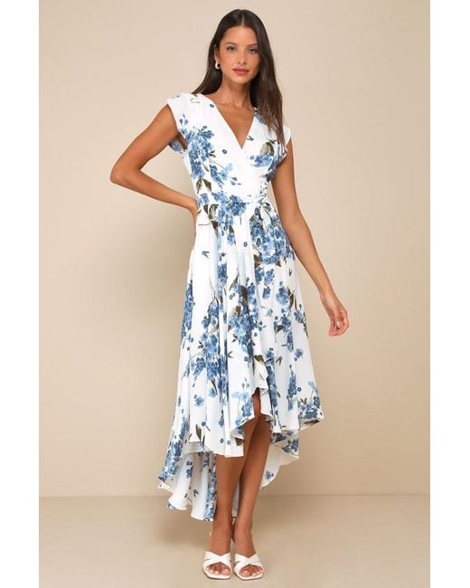Lulus Blue French Countryside Floral Print High-Low Dress