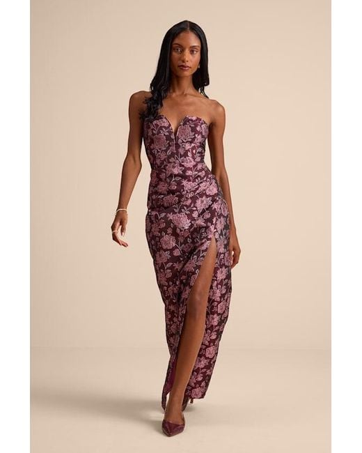 Lulus Women's Purple Dâ€Amore Plum Floral Jacquard Strapless