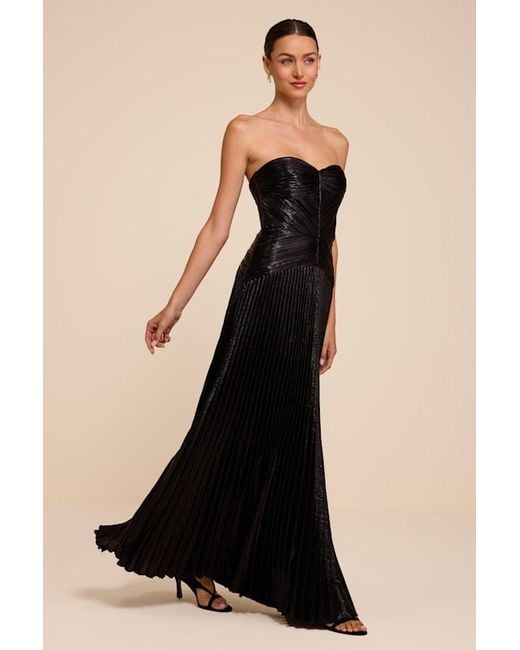 Lulus Black Charlene Pleated Strapless Maxi Dress