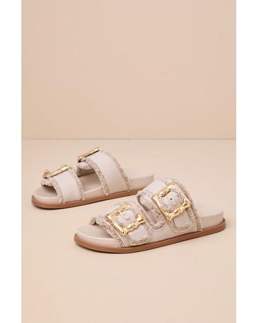 SCHUTZ SHOES Natural Enola Sporty Casual Oyster Buckled Slide Sandals