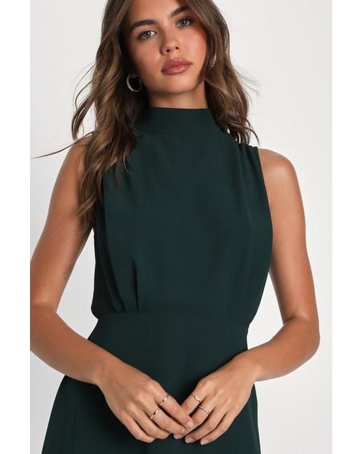 Lulus Blue Classic Elegance Emerald Chiffon Sleeveless Mock Neck Maxi Dress