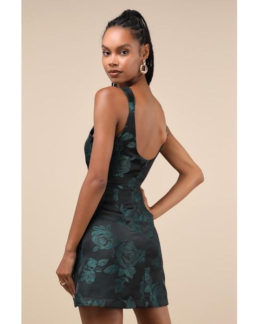 Lulus Blue Brighter Side And Floral Satin Jacquard Mini Dress