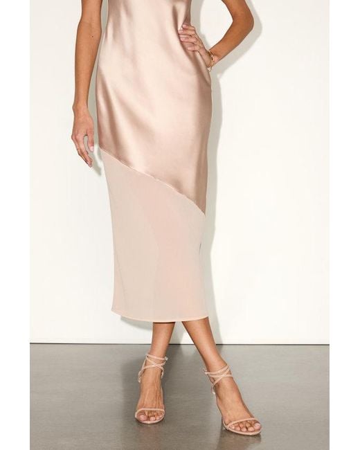 Lulus Black Drew Satin And Chiffon Midi Slip Dress