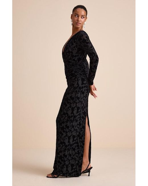 Lulus Natural Patricia Velvet Burnout Long Sleeve Maxi Dress