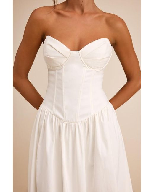 Lulus Natural Almeria Strapless Lace-Up Maxi Dress