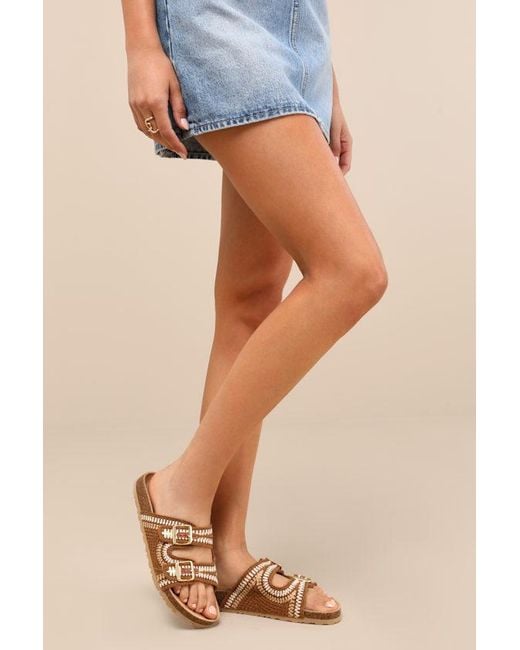 Dirty Laundry Natural Tambour Multi Crochet Buckle Slide Sandals
