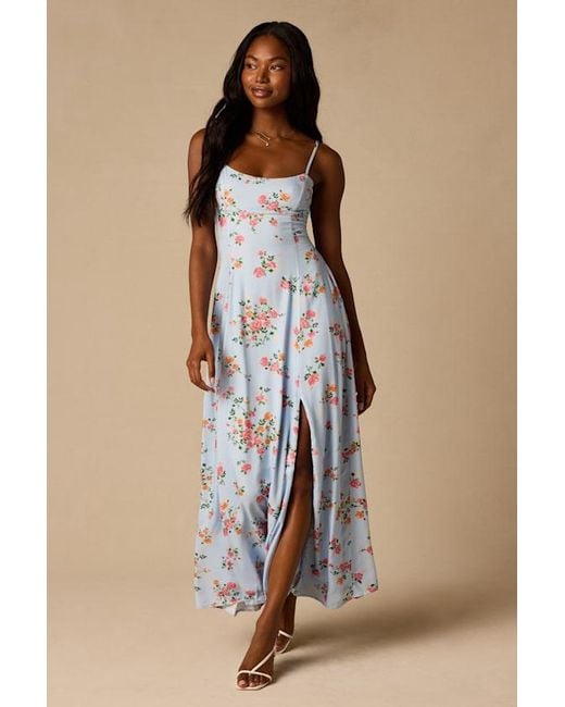 Lulus Blue Ingrid Floral Tie-Back Maxi Dress
