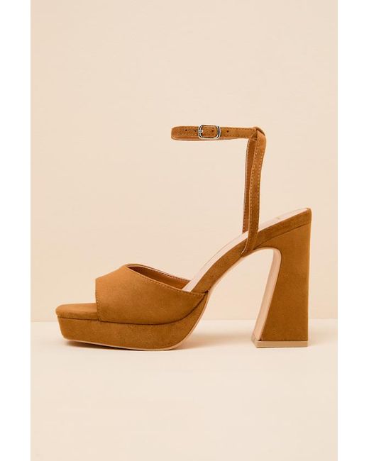 Lulus Brown Lucy Suede Platform Ankle Strap Sandals