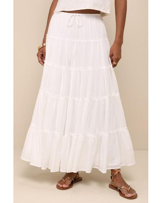 Lulus White Relaxed Charm Gauzy Tiered Drawstring Maxi Skirt