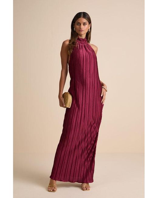 Lulus Red Gwenny Satin Plisse Maxi Dress