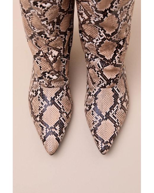 Lulus Natural Alexandria Snake Knee-High Kitten Heel Boots