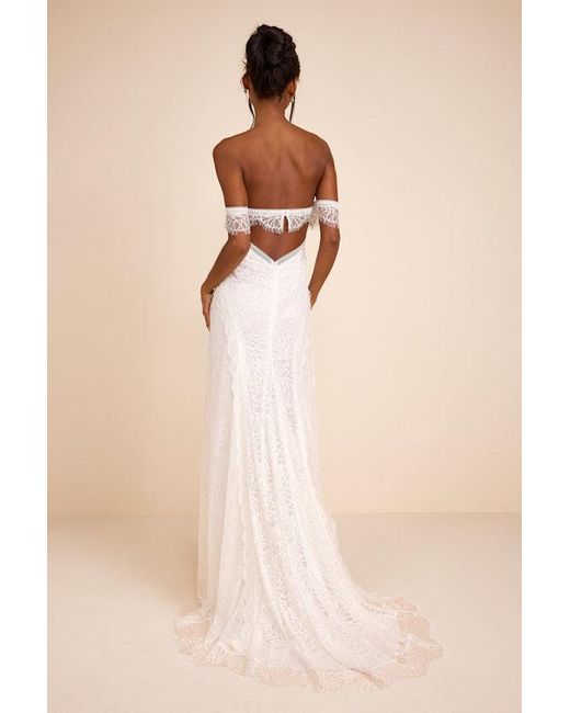Lulus Natural Faye Embroidered Lace Off-The-Shoulder Maxi Dress
