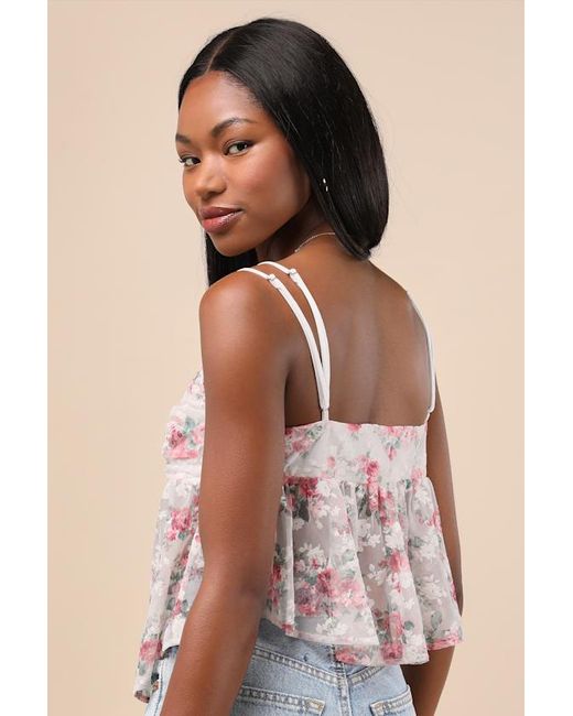 Lulus Pink Alinor And Floral Sheer Babydoll Tank Top