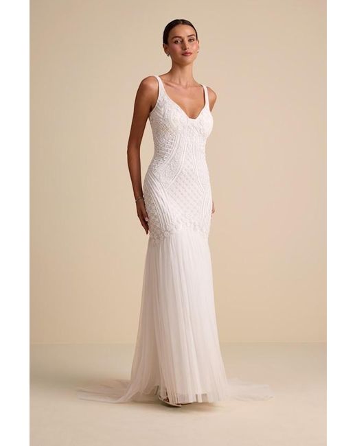 Lulus Natural Kentworth Sequin Beaded Scoop Back Maxi Dress