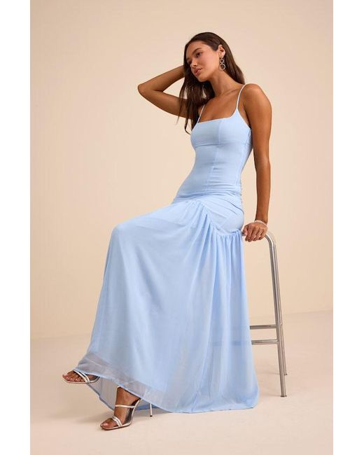 Lulus Blue Auria Chiffon Drop Waist Maxi Dress