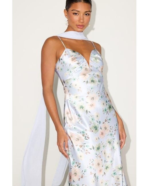 Lulus White Molena Floral Slip Midi Dress And Scarf Set