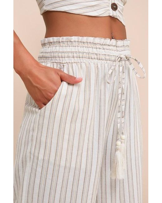 Lulus Natural Endless Leisure Multi Striped Smocked Waist Wide-Leg Pants