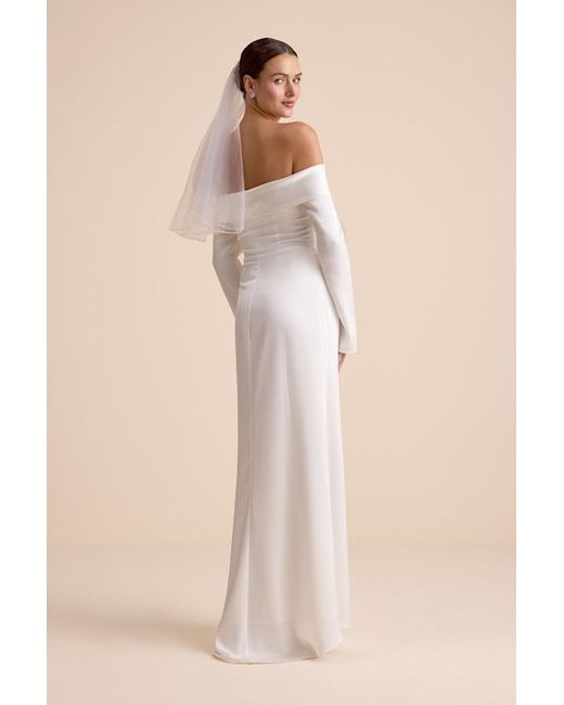 Lulus Natural Saintclair Satin Off-The-Shoulder Long Sleeve Maxi Dress