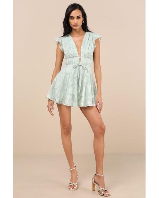 Lulus Green All About The Flowers Burnout Floral Ruffled Romper