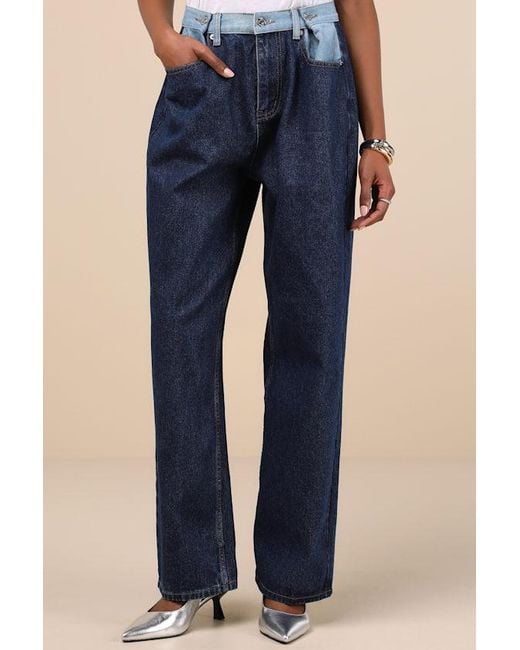 Steve Madden Blue Emeric Dark Wash Multi High-Rise Wide-Leg Jeans