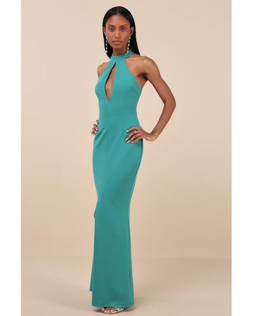 Lulus Blue Belestina Cutout Mock Neck Maxi Dress