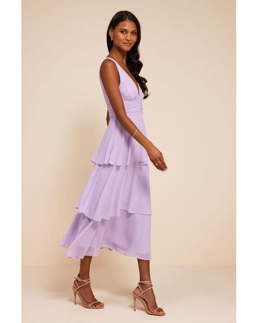 Lulus Purple Celebration Time Sleeveless Tiered Midi Dress