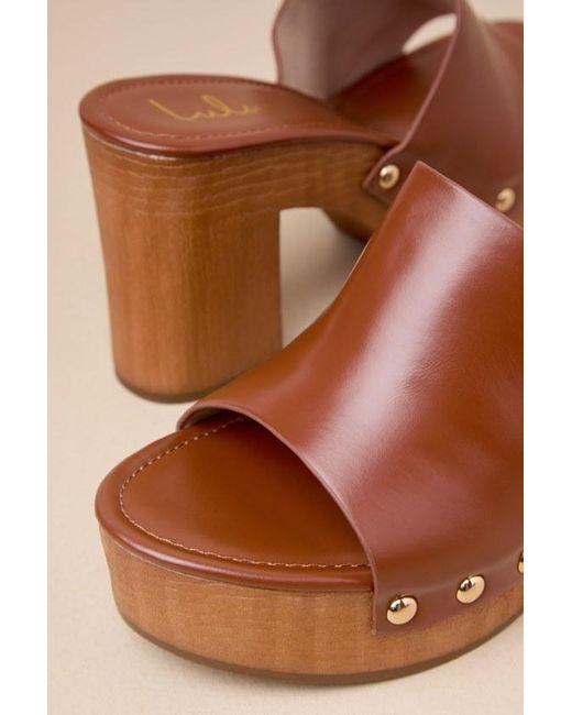 Lulus Brown Jaylani Cognac Platform Mule Sandals