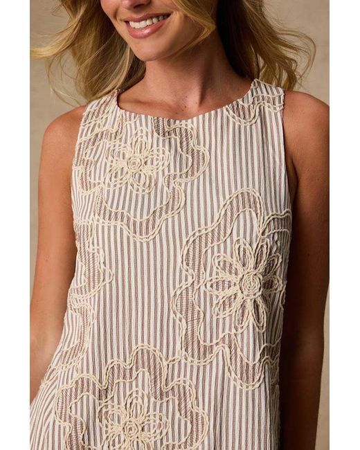Lulus Brown Francisca And Striped Embroidered Mini Dress