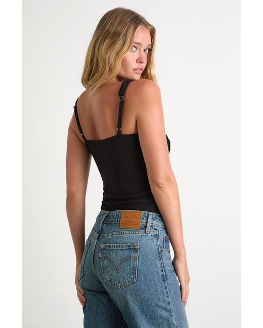Lulus Black Calanthe Pointelle Knit Button-Front Tank Top