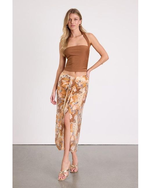 Lulus White Something Wild Multi Print Twist-Front Midi Skirt