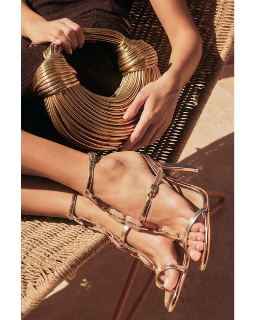 SCHUTZ SHOES Natural Cassandra Platina Metallic Ankle Strap High Heel Sandals