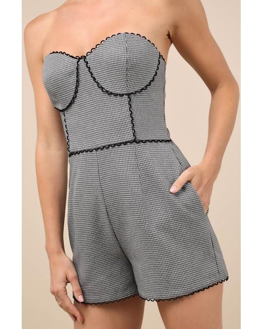 Lulus Gray Sophisticated Attitude Houndstooth Strapless Bustier Romper