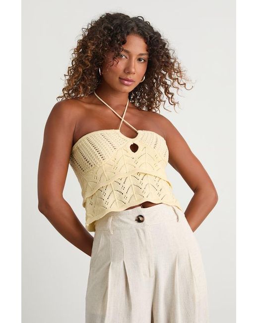 Lulus Yellow Linden Crochet Cutout Tiered Halter Top