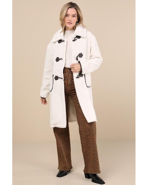 NVLT Natural Berber Cream Shearling Collared Toggle Coat