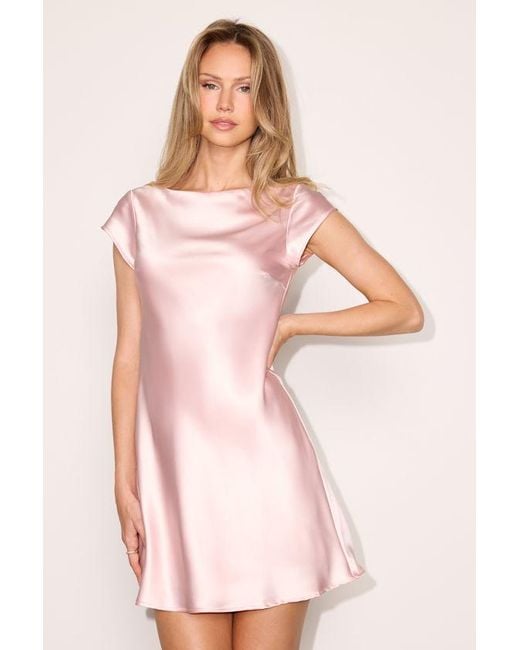 Lulus Pink Bethia Blush Satin Backless Mini Dress